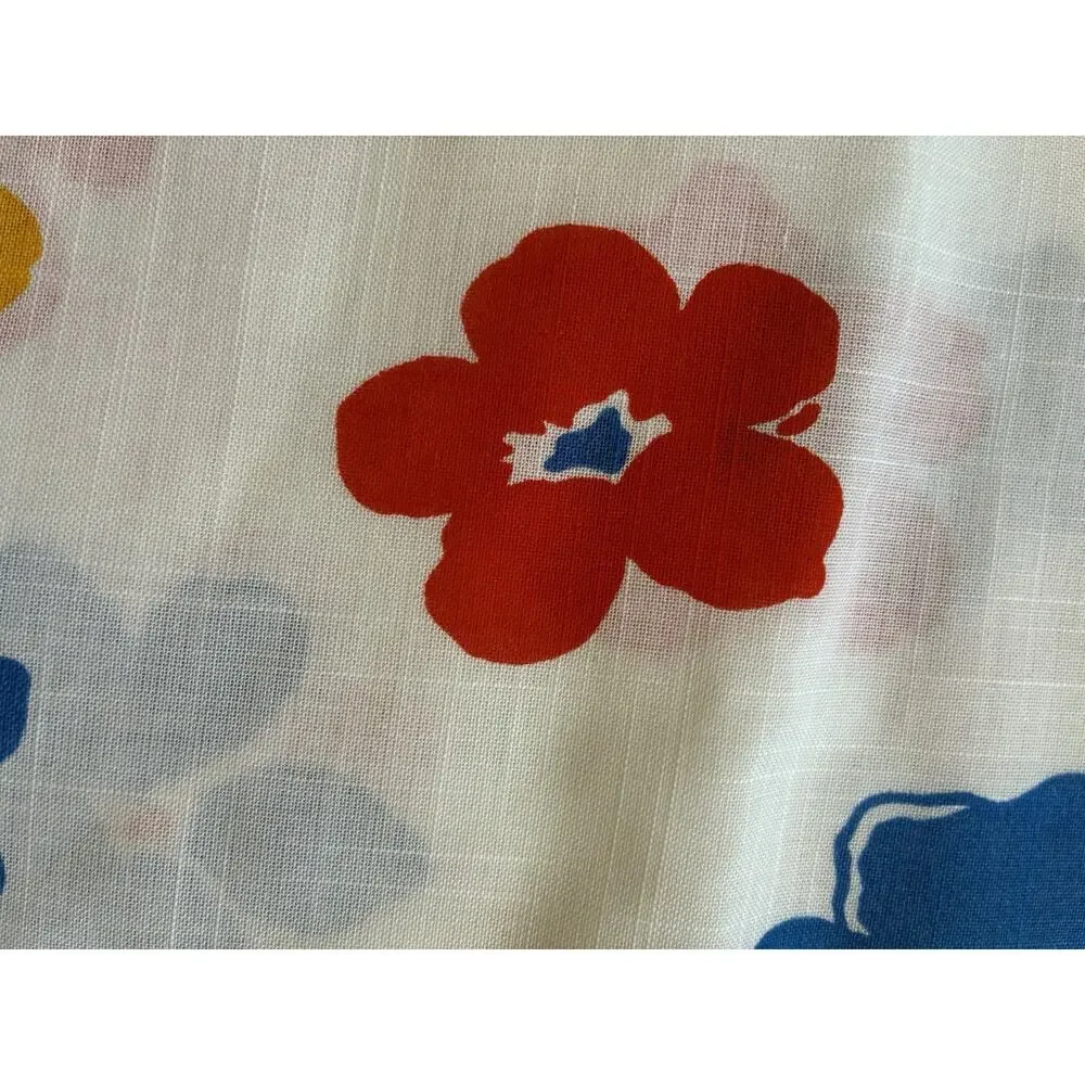 VTG 70s RETRO MOD FLOWER POWER RED BLUE YELLOW FLORAL FABRIC WAMSUTTA 2.5 Yards